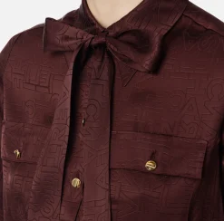 Camicie E Bluse|Elisabetta Franchi Camicia cropped in raso jacquard con foulard RougeNoir