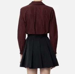 Camicie E Bluse|Elisabetta Franchi Camicia dritta in nylon tecnico con cravatta RougeNoir