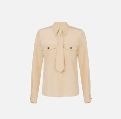 Camicie E Bluse|Elisabetta Franchi Camicia dritta in nylon tecnico con cravatta Crema