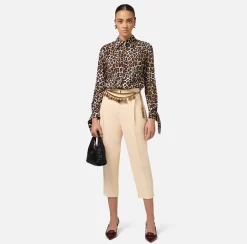 Camicie E Bluse|Elisabetta Franchi Camicia in georgette con polsi a nastro Animalier