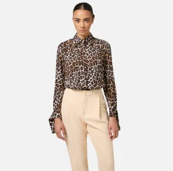 Camicie E Bluse|Elisabetta Franchi Camicia in georgette con polsi a nastro Animalier