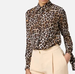 Camicie E Bluse|Elisabetta Franchi Camicia in georgette con polsi a nastro Animalier