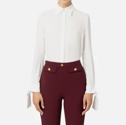 Camicie E Bluse|Elisabetta Franchi Camicia in georgette con polsi ricamati Avorio