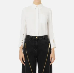 Camicie E Bluse|Elisabetta Franchi Camicia in georgette con patch logo Avorio