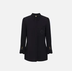 Camicie E Bluse|Elisabetta Franchi Camicia in georgette con patch logo Nero