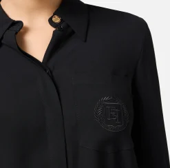 Camicie E Bluse|Elisabetta Franchi Camicia in georgette con patch logo Nero