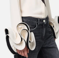 Camicie E Bluse|Elisabetta Franchi Camicia in georgette con ruches e foulard Burro/Nero