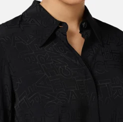 Camicie E Bluse|Elisabetta Franchi Camicia in georgette jacquard lettering Nero
