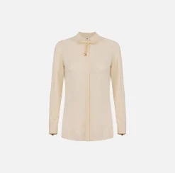 Camicie E Bluse|Elisabetta Franchi Camicia in georgette stretch con fiocco Crema