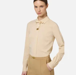 Camicie E Bluse|Elisabetta Franchi Camicia in georgette stretch con fiocco Crema
