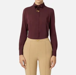 Camicie E Bluse|Elisabetta Franchi Camicia in georgette stretch con fiocco RougeNoir