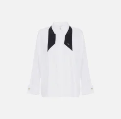Camicie E Bluse|Elisabetta Franchi Camicia in popeline con cravattino in contrasto Bianco