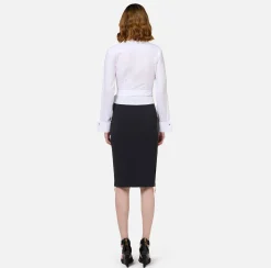 Camicie E Bluse|Elisabetta Franchi Camicia in popeline con fusciacca ricamata Bianco