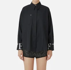 Camicie E Bluse|Elisabetta Franchi Camicia in popeline con logo sui polsi Nero
