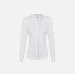 Camicie E Bluse|Elisabetta Franchi Camicia in popeline con spalle strutturate Bianco