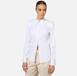Camicie E Bluse|Elisabetta Franchi Camicia in popeline con spalle strutturate Bianco