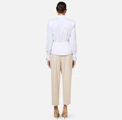 Camicie E Bluse|Elisabetta Franchi Camicia in popeline con spalle strutturate Bianco