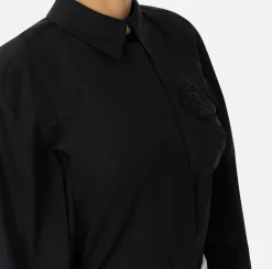 Camicie E Bluse|Elisabetta Franchi Camicia in popeline di cotone con arricciatura e stemma logo Nero