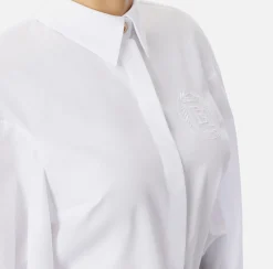 Camicie E Bluse|Elisabetta Franchi Camicia in popeline di cotone con arricciatura e stemma logo Bianco