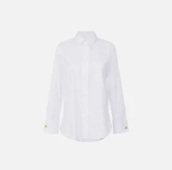 Camicie E Bluse|Elisabetta Franchi Camicia in popeline jacquard a righe con gemelli Bianco