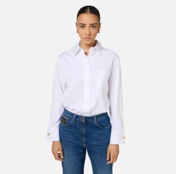 Camicie E Bluse|Elisabetta Franchi Camicia in popeline jacquard a righe con gemelli Bianco