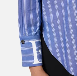 Camicie E Bluse|Elisabetta Franchi Camicia in popeline rigato con logo sui polsi Navy/Bianco
