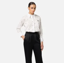 Camicie E Bluse|Elisabetta Franchi Camicia in popeline stampato con etichetta logo Navy/Crema