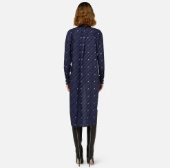 Camicie E Bluse|Elisabetta Franchi Camicia in popeline stampato con fondo asimmetrico Navy/Crema