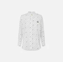 Camicie E Bluse|Elisabetta Franchi Camicia in popeline stampato con etichetta logo Bianco/Nero