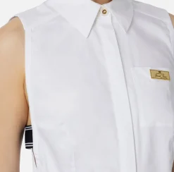 Camicie E Bluse|Elisabetta Franchi Camicia smanicata in popeline con elastici logati Bianco