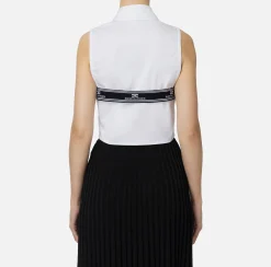 Camicie E Bluse|Elisabetta Franchi Camicia smanicata in popeline con elastici logati Bianco