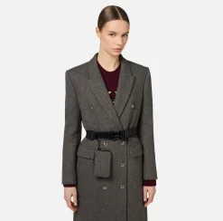 Capispalla|Elisabetta Franchi Cappotto doppiopetto con cintura utility Tortora