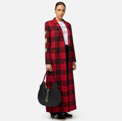 Capispalla|Elisabetta Franchi Cappotto doppiopetto in misto lana con patch RedPassion/Nero