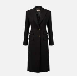 Capispalla|Elisabetta Franchi Cappotto smoking in crêpe Nero