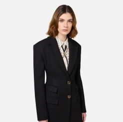 Capispalla|Elisabetta Franchi Cappotto smoking in crêpe Nero