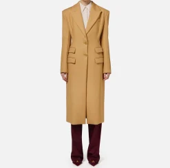 Capispalla|Elisabetta Franchi Cappotto smoking in crêpe Bronze