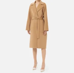 Capispalla|Elisabetta Franchi Cappotto vestaglia in lana Camel