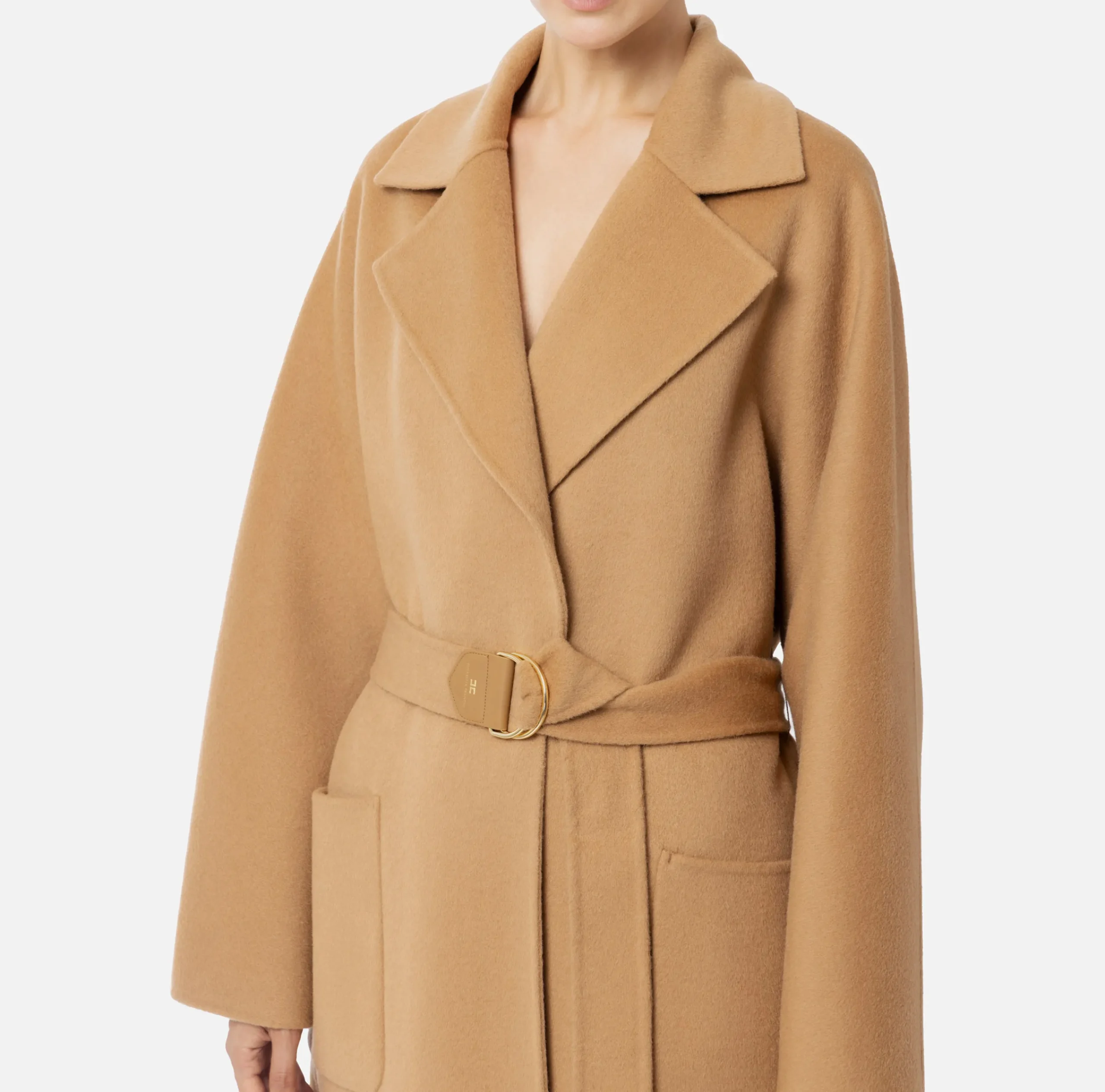 Capispalla|Elisabetta Franchi Cappotto vestaglia in lana Camel