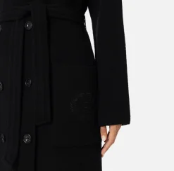 Capispalla|Elisabetta Franchi Cappotto vestaglia in lana e cashmere con stemma Nero