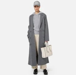 Capispalla|Elisabetta Franchi Cappotto vestaglia in lana e cashmere con stemma SteelMelange