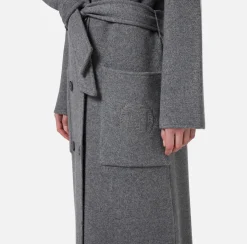 Capispalla|Elisabetta Franchi Cappotto vestaglia in lana e cashmere con stemma SteelMelange
