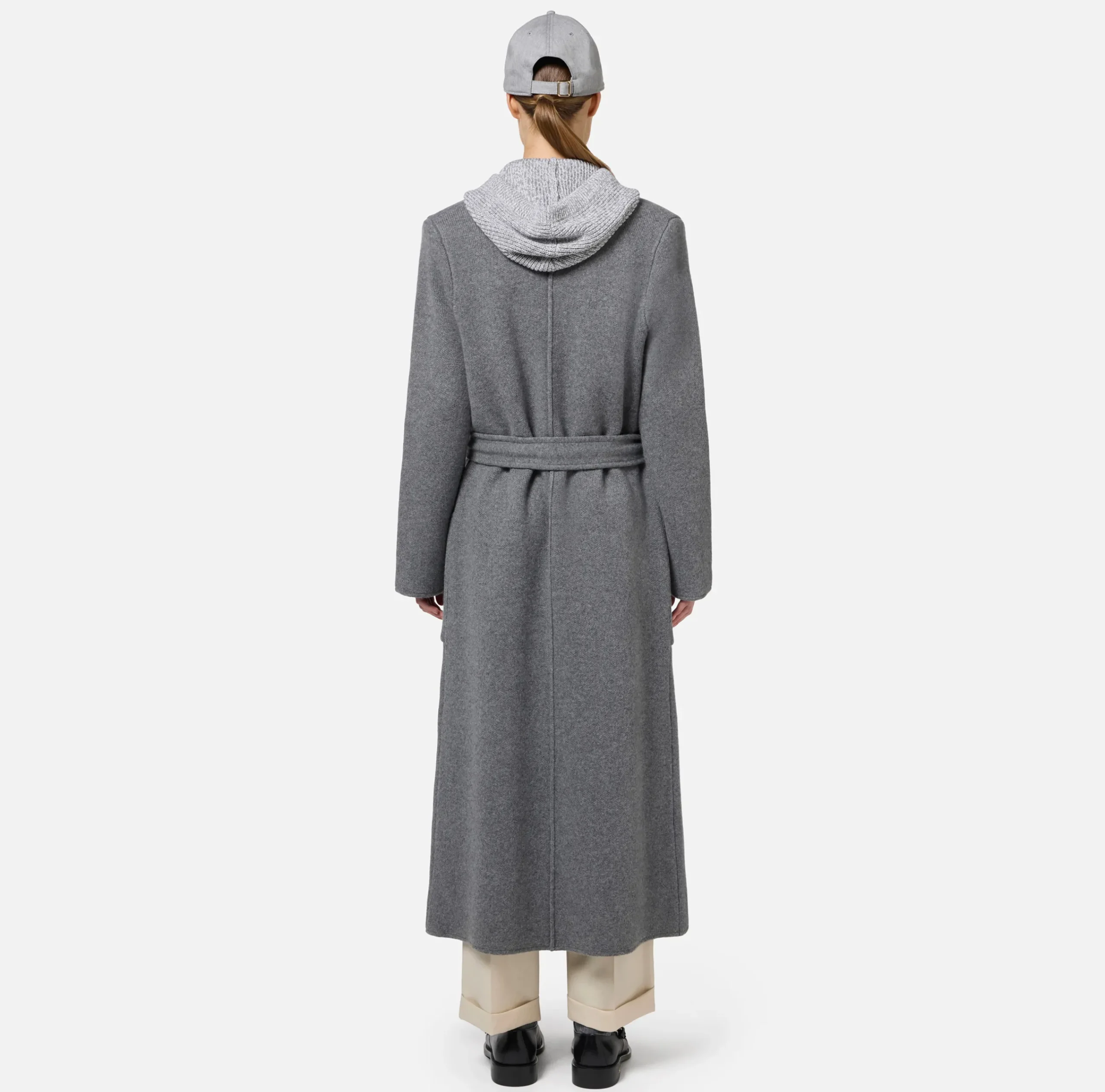 Capispalla|Elisabetta Franchi Cappotto vestaglia in lana e cashmere con stemma SteelMelange