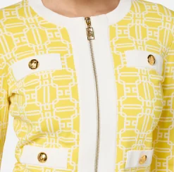 Maglieria E Felpe|Elisabetta Franchi Cardigan cropped logo jacquard Mimosa/Avorio