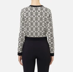 Maglieria E Felpe|Elisabetta Franchi Cardigan cropped logo jacquard Burro/Nero
