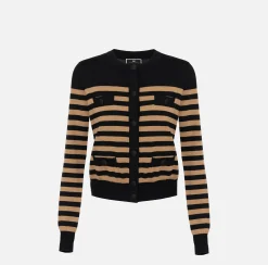 Maglieria E Felpe|Elisabetta Franchi Cardigan in lana a righe Nero/Camel