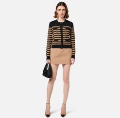 Maglieria E Felpe|Elisabetta Franchi Cardigan in lana a righe Nero/Camel