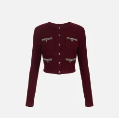 Maglieria E Felpe|Elisabetta Franchi Cardigan in lana bouclé con ricamo RougeNoir