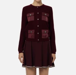 Maglieria E Felpe|Elisabetta Franchi Cardigan in lana bouclé con tasche in vela tecnica RougeNoir