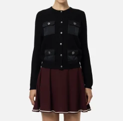 Maglieria E Felpe|Elisabetta Franchi Cardigan in lana bouclé con tasche in vela tecnica Nero