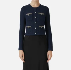 Maglieria E Felpe|Elisabetta Franchi Cardigan in lana bouclé con ricamo Navy